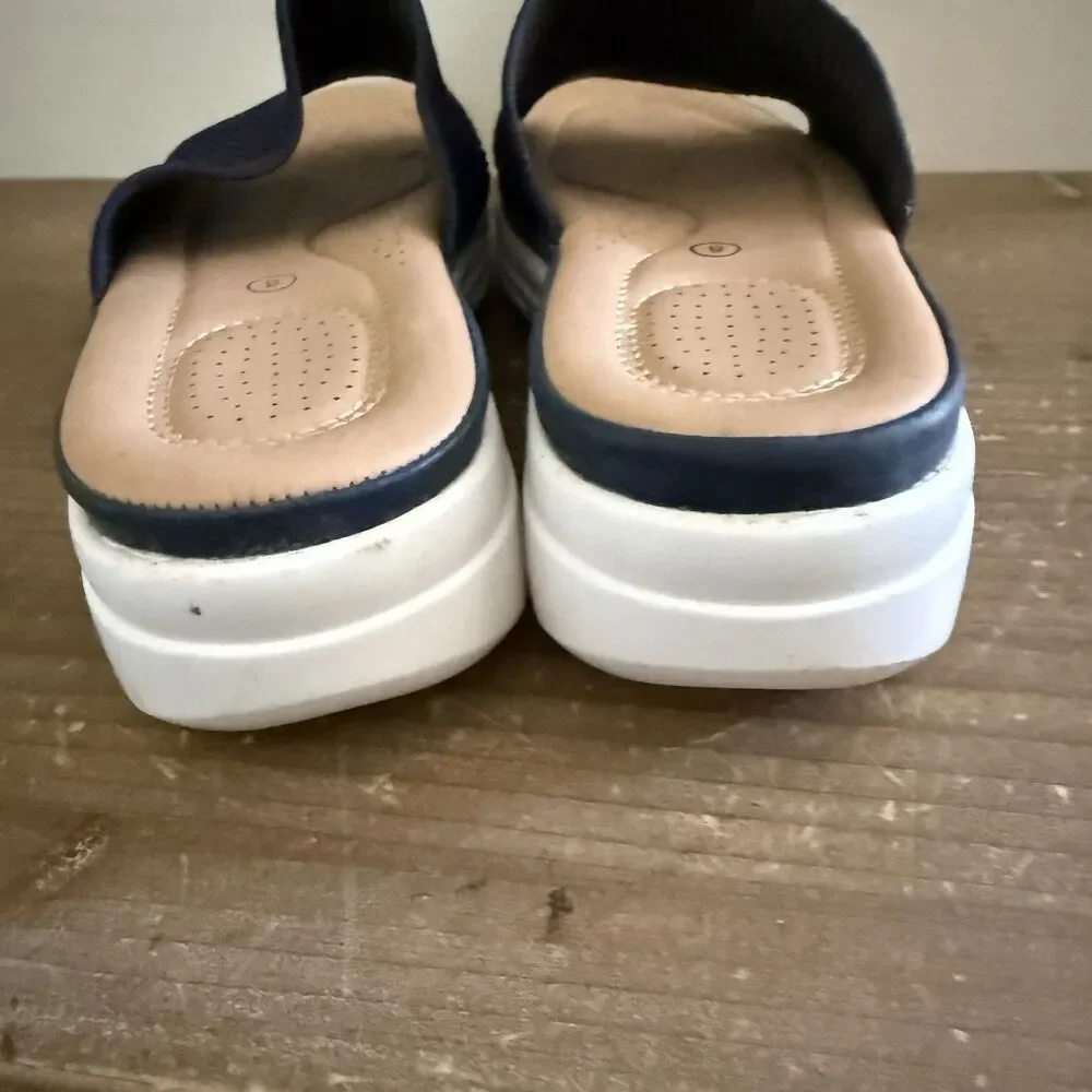 Mysoft Women Comfy Slide Sandals Air Cushion Knit Slip On Wedge Sz 8  Navy Blue